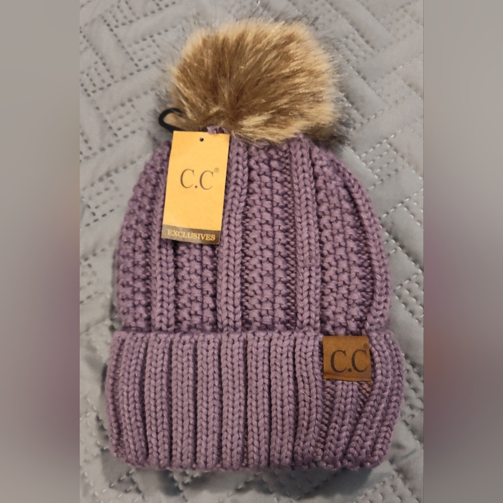 C.C Kids Lavender Pom Beanie Hat
